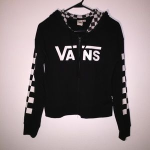 Vans black and white checkerboard cropped zip up